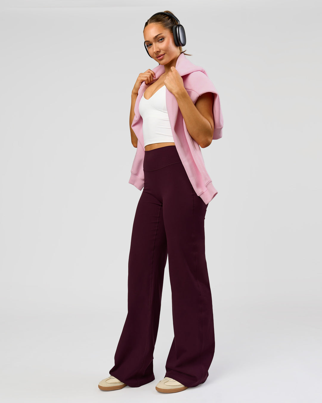 Woman wearing Fusion V-Contour High-Rise Tall Pant - Cherry Lacquer | Model:Claire | Size:S