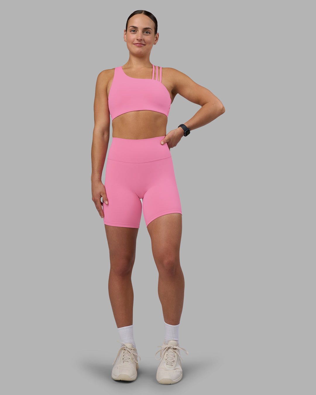 Woman wearing Galvanise Sports Bra 2.0 - Candy Pink | Model:Keisha | Size:S