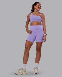 Woman wearing Galvanise Sports Bra 2.0 - Violet Ray | Model:Phoebe | Size:S