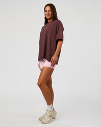 Woman wearing Go-To FLXCotton Oversized Tee - Cocoa Powder-White | Model:Bianca | Size:S