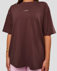 Woman wearing Go-To FLXCotton Oversized Tee - Cocoa Powder-White | Model:Bianca | Size:S