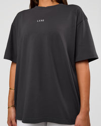 Woman wearing Go-To FLXCotton Oversized Tee - Dark Storm-White | Model:Bianca | Size:S | Thumbnail Index: 4