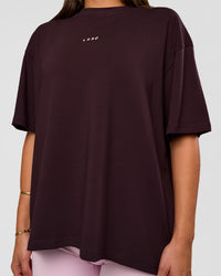 Woman wearing Go-To FLXCotton Oversized Tee - Midnight Plum-White | Model:Bianca | Size:S