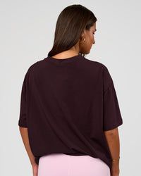 Woman wearing Go-To FLXCotton Oversized Tee - Midnight Plum-White | Model:Bianca | Size:S