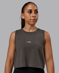 Woman wearing Go-To FLXCotton Tank in Dark Storm-White | Size:S | Model:Tylah