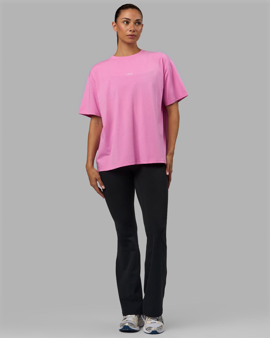 Woman wearing Go-To FLXCotton Oversized Tee - Spark Pink-White