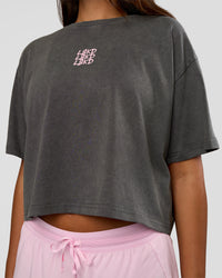 Woman wearing Go-To Heavyweight Reflective Skimmer Tee - Dark Storm Washed-Reflective | Model:Kirstyn | Size:S