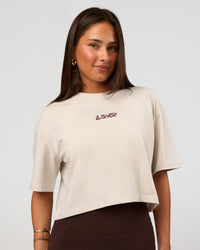 Woman wearing Go-To Heavyweight Street Tee - Clay-Cocoa Powder | Model:Bianca | Size:S