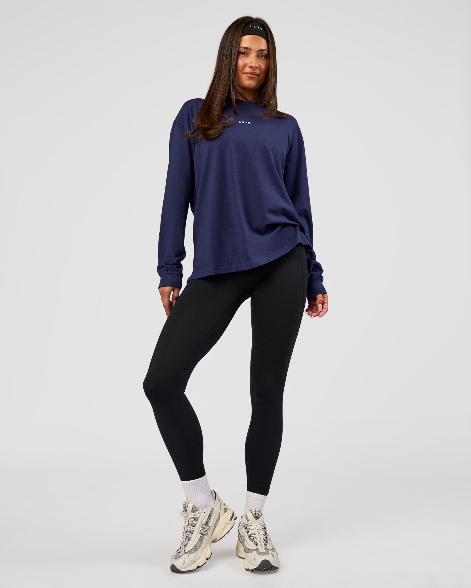 Go-To Long Sleeve FLXCotton Oversized Tee - Future Navy-White | LSKD