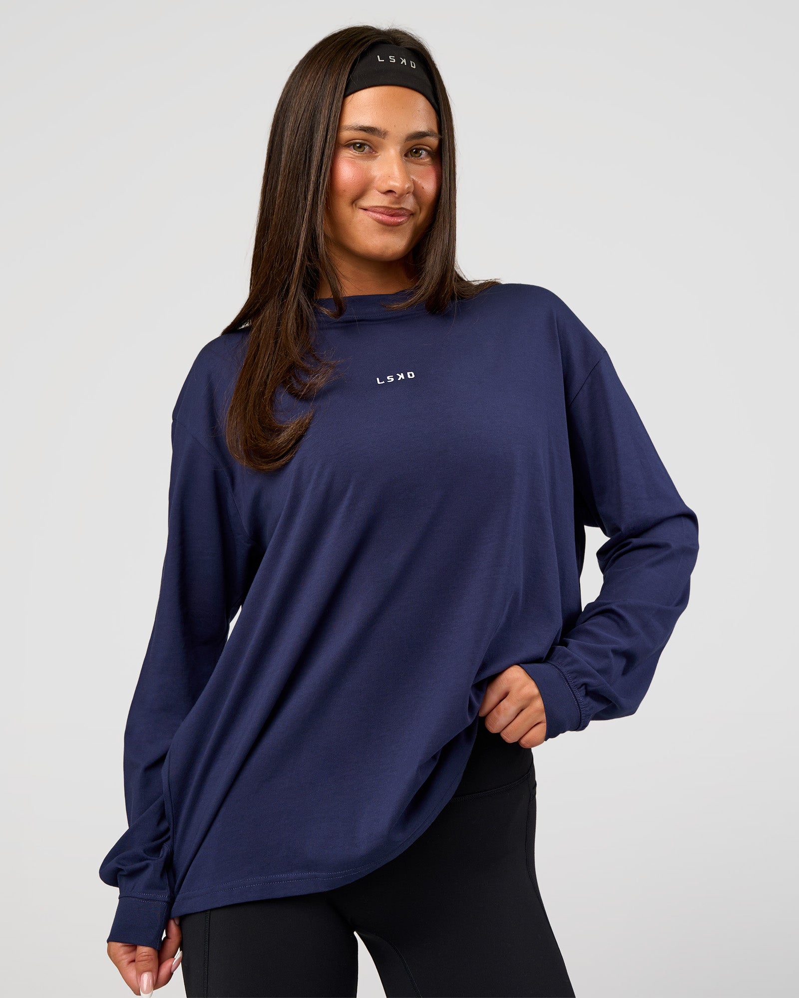 Go-To Long Sleeve FLXCotton Oversized Tee - Future Navy-White | LSKD
