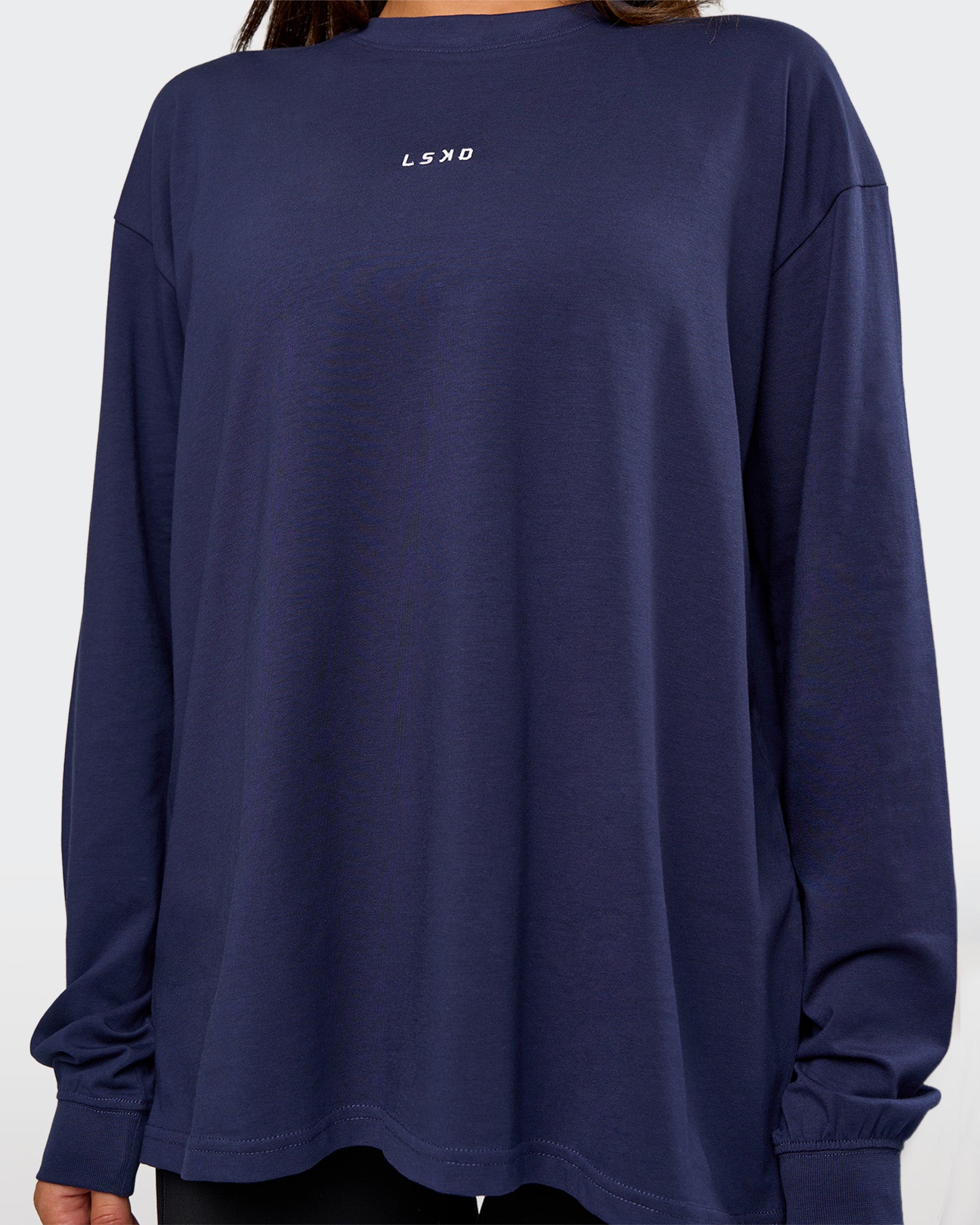 Go-To Long Sleeve FLXCotton Oversized Tee - Future Navy-White | LSKD