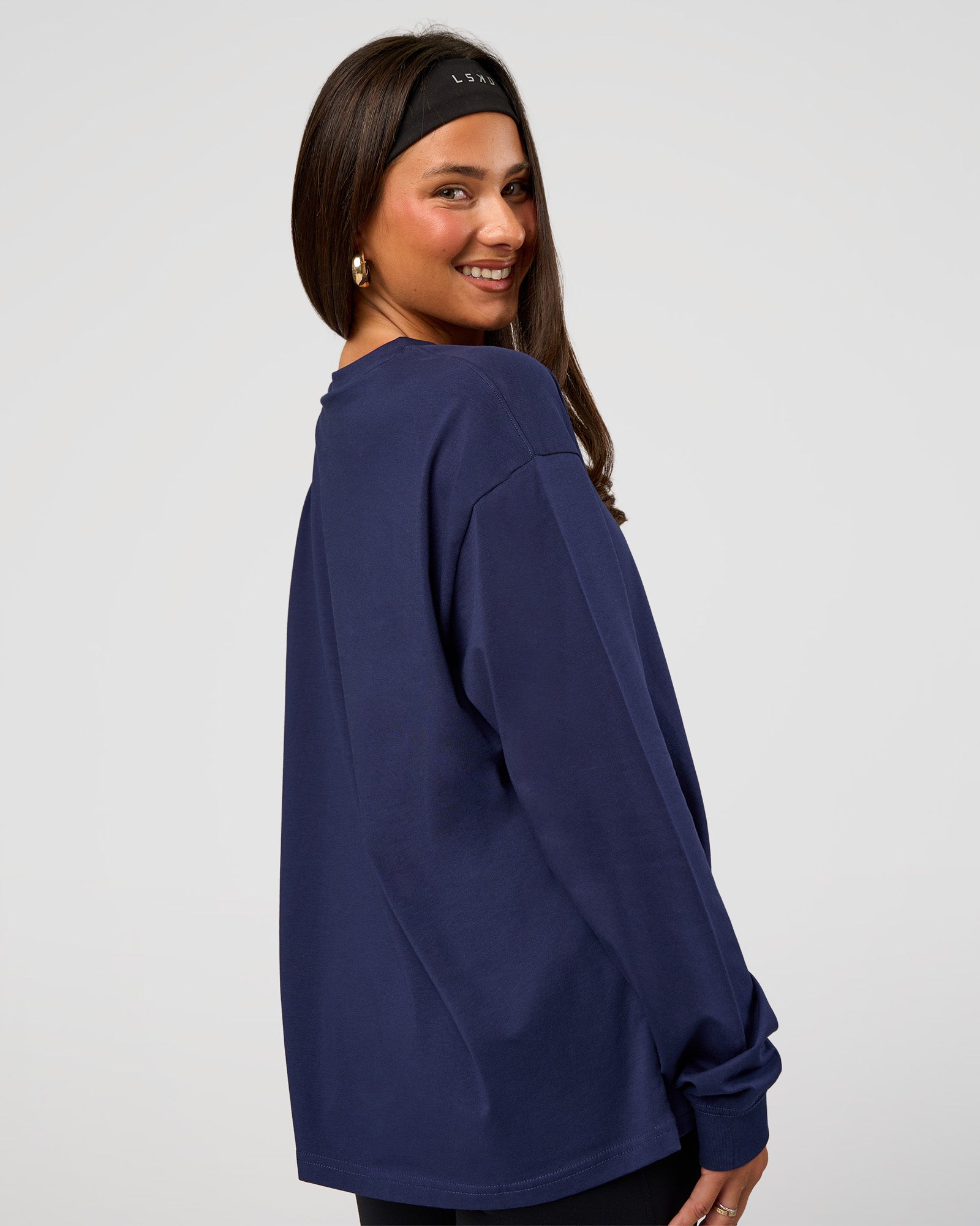 Go-To Long Sleeve FLXCotton Oversized Tee - Future Navy-White | LSKD