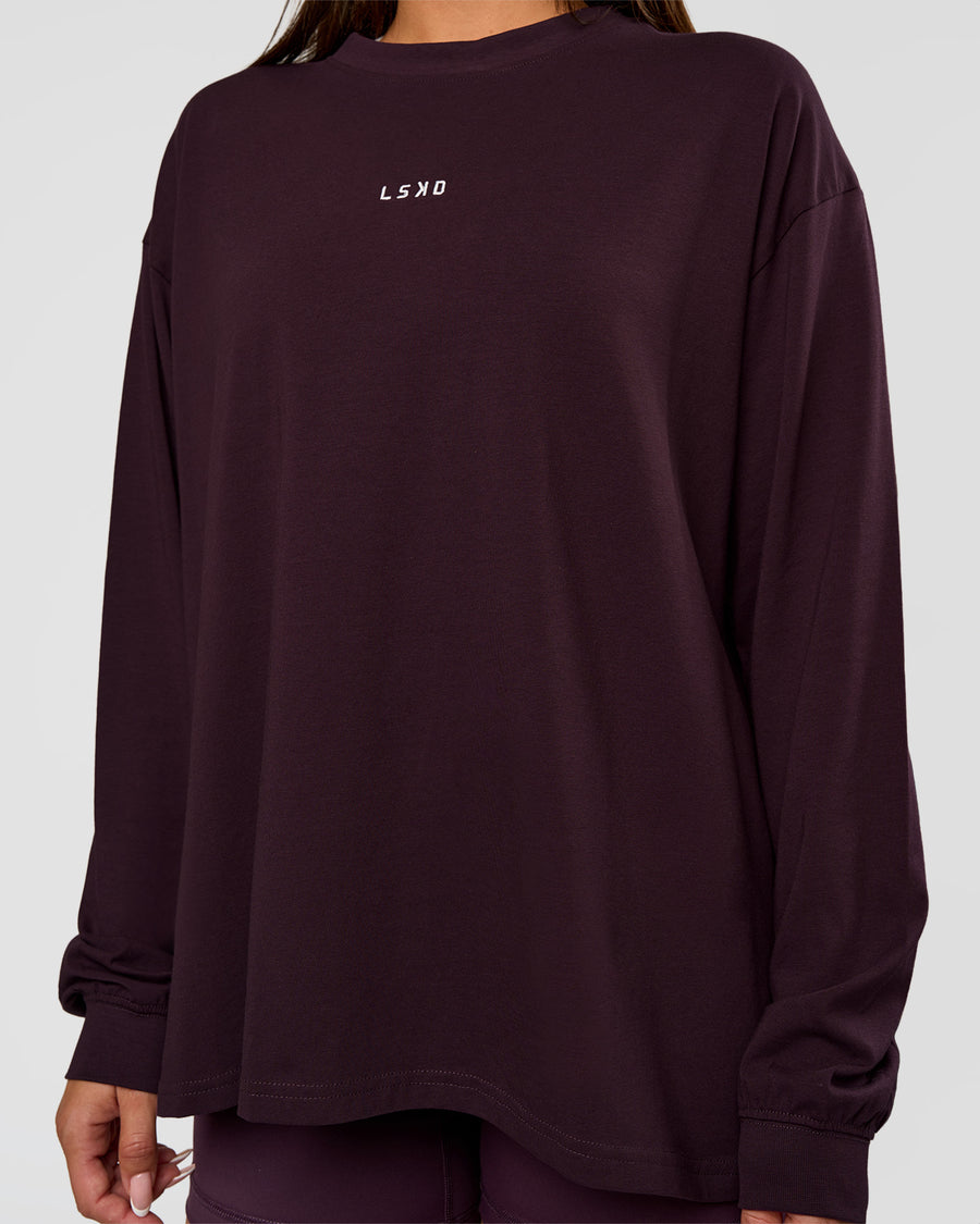 Go-To Long Sleeve FLXCotton Oversized Tee - Midnight Plum-White | LSKD