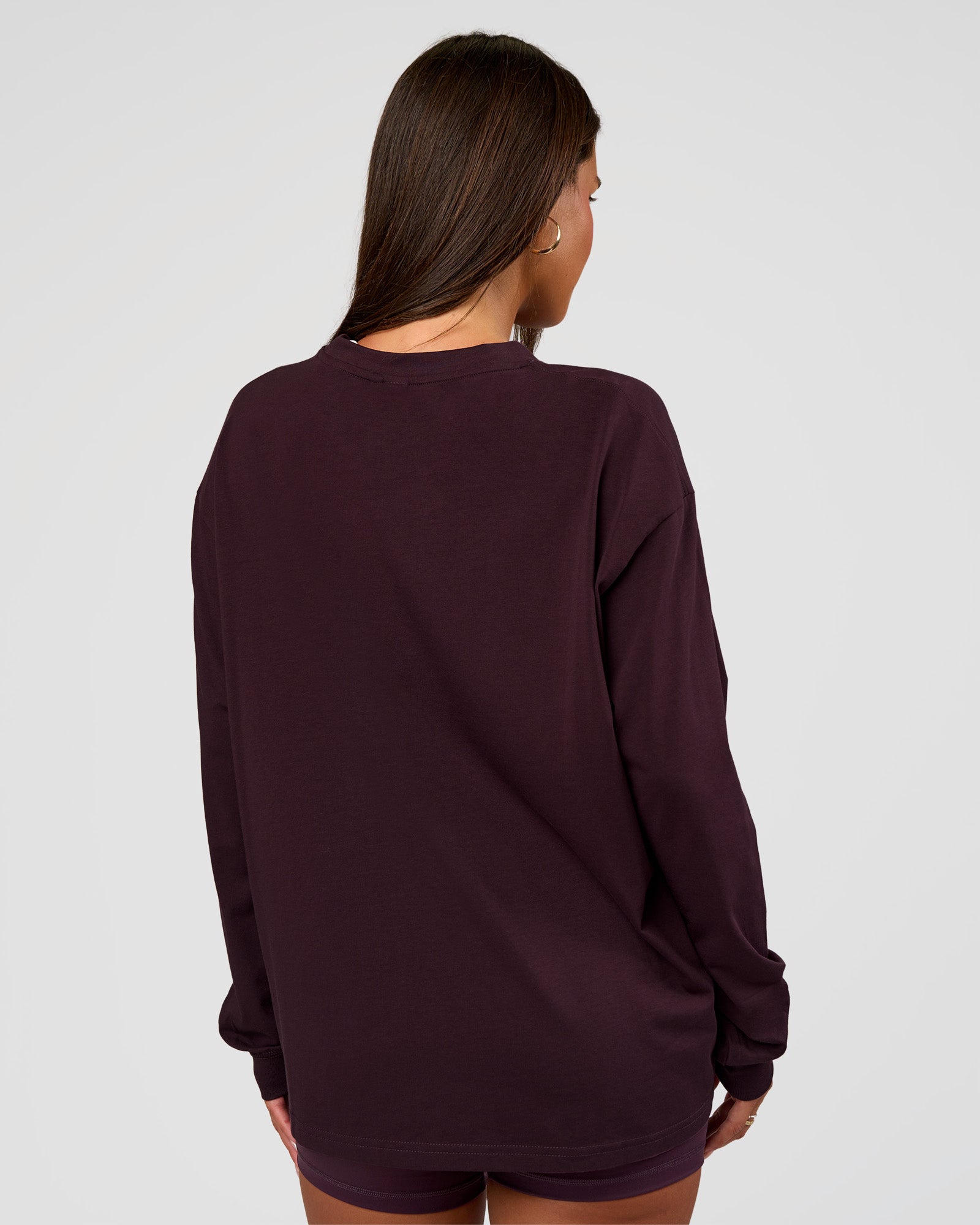 Go-To Long Sleeve FLXCotton Oversized Tee - Midnight Plum-White | LSKD
