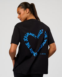 Woman wearing Go-To Love The Process FLXCotton Tee - Black-Palace Blue | Model:Rosie | Size:S