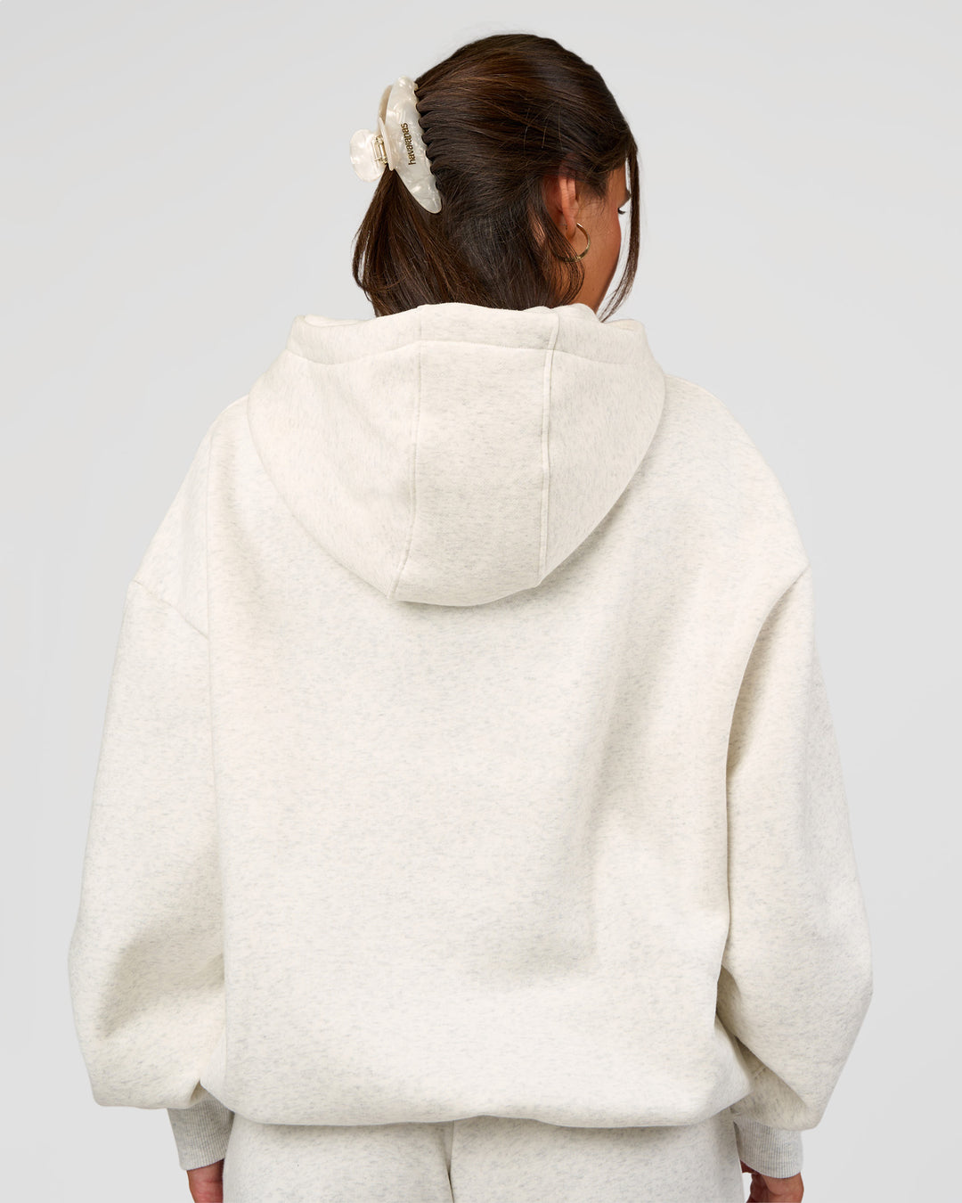 Woman wearing Go-To Oversized Hoodie - Silver Marl | Model:Bianca | Size:S