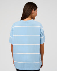 Woman wearing Go-To Stripe FLXCotton Oversized Tee - Open Air-White | Model:Bianca | Size:S