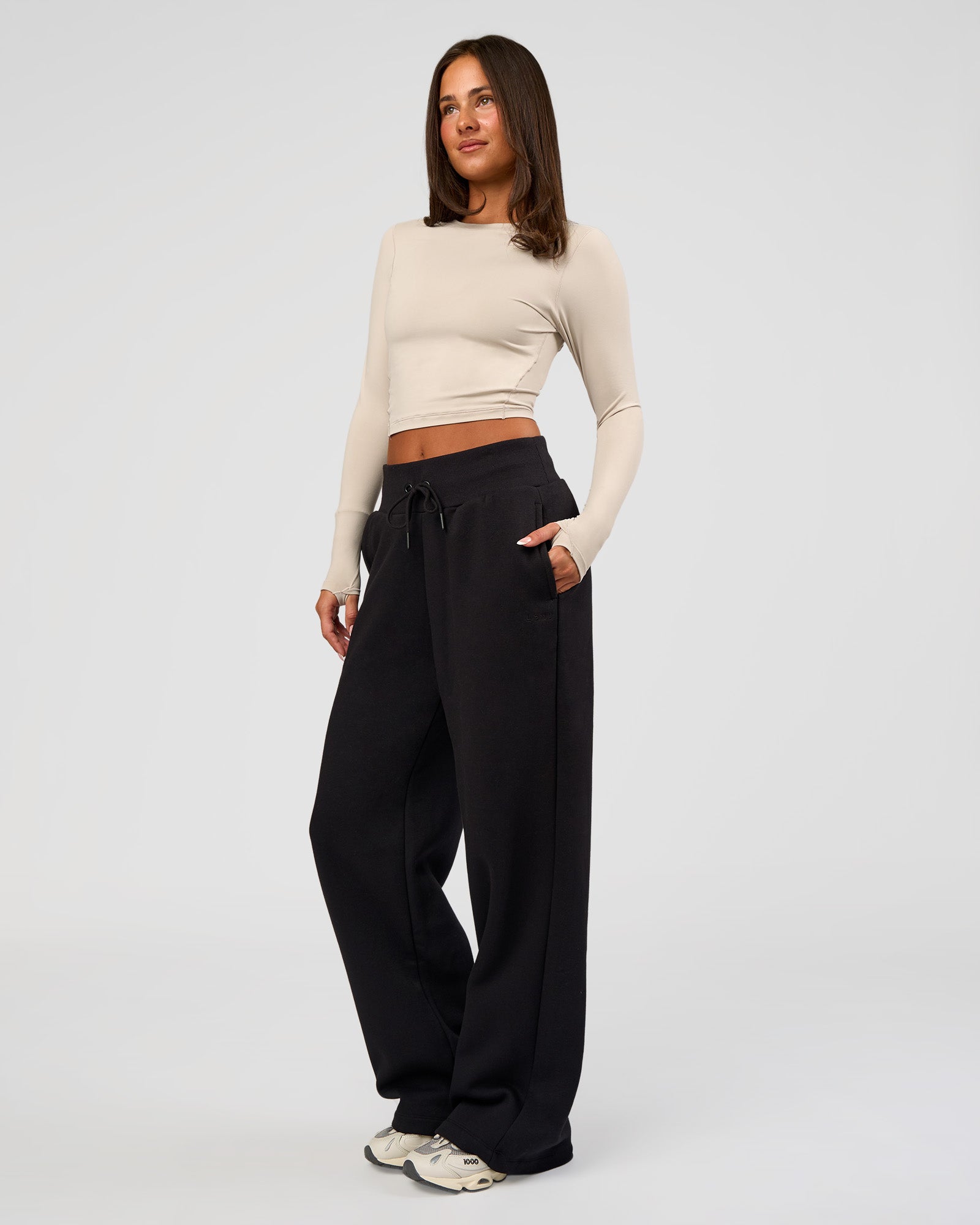 Go-To Wide Leg Track Pant - Black | LSKD