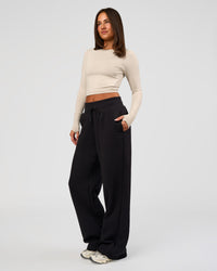 Woman wearing Go-To Wide Leg Track Pant - Black | Model:Bianca | Size:S