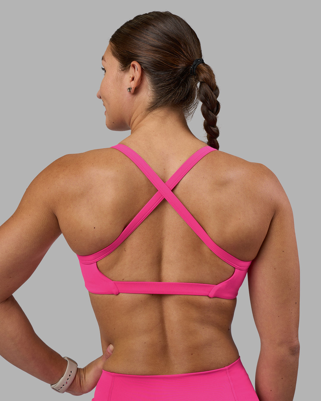 Woman wearing Inspired Sports Bra - Ultra Pink | Model:Hannah | Size:S