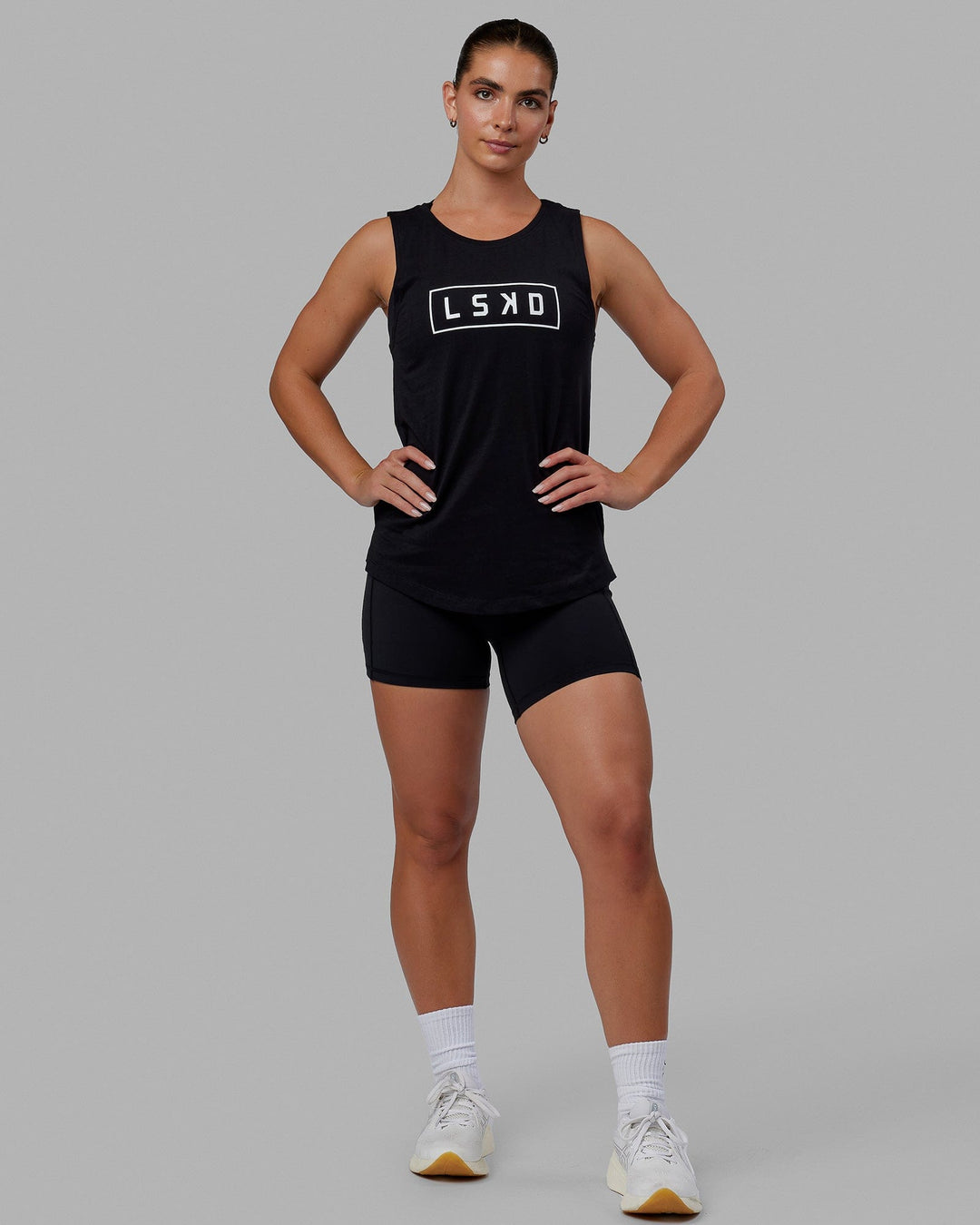 Woman wearing Luna Tank - Black-White