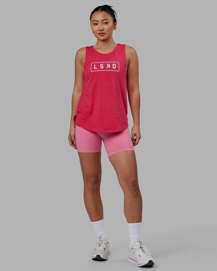 Woman wearing Luna Tank - Raspberry-White