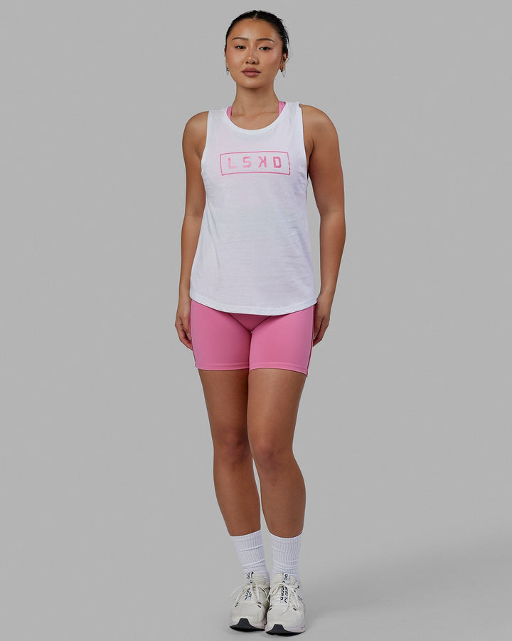 Woman wearing Luna Tank - White-Pink Rose