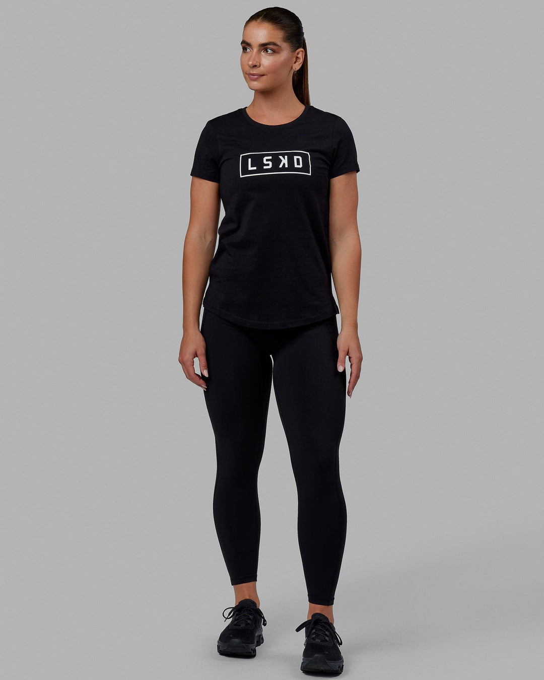 Woman wearing Luna Tee - Black-White