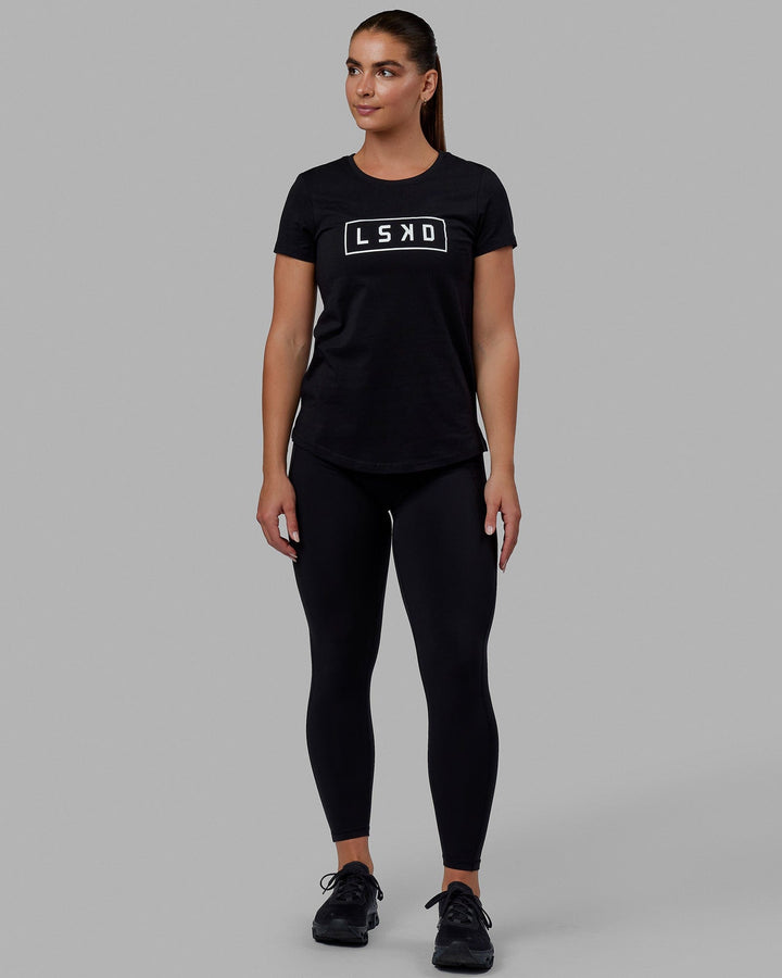 Woman wearing Luna Tee - Black-White