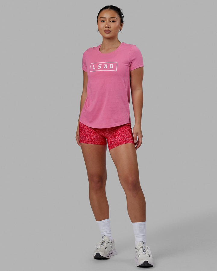 Woman wearing Luna Tee - Pink Rose-White