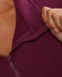 Woman wearing MVP 1/2 Zip Oversized Sweater - Cherry Lacquer | Model:Brylee | Size:S