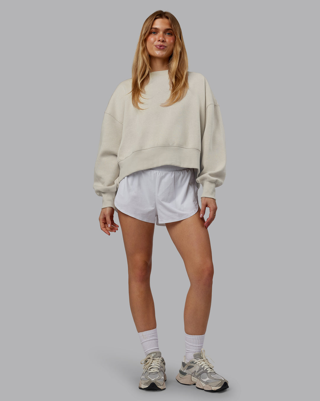 Woman wearing MVP Oversized Sweater - Shale Beige | Model:Emilie | Size:S