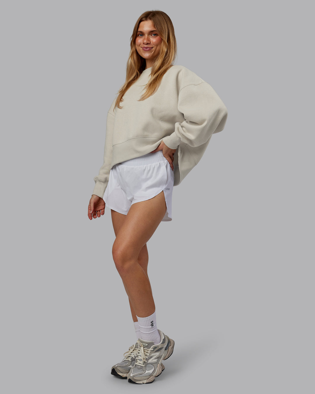 Woman wearing MVP Oversized Sweater - Shale Beige | Model:Emilie | Size:S