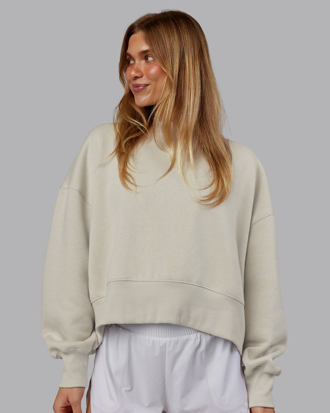 Woman wearing MVP Oversized Sweater - Shale Beige | Model:Emilie | Size:S