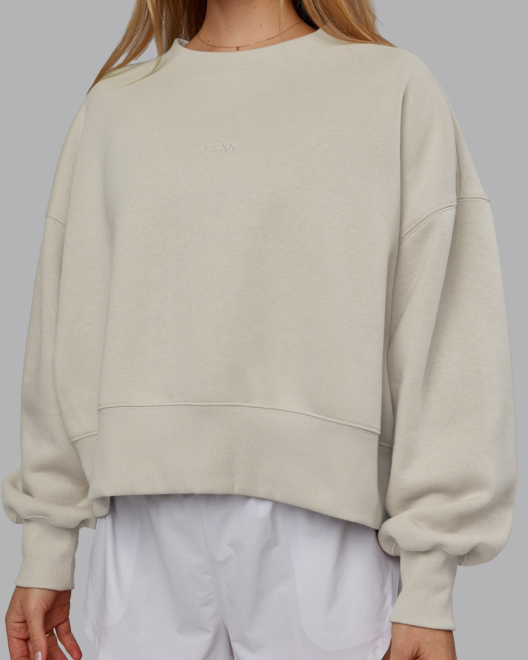 Woman wearing MVP Oversized Sweater - Shale Beige | Model:Emilie | Size:S