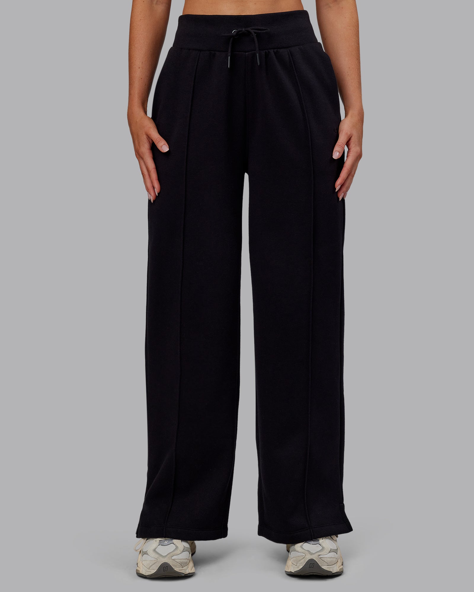 Woman wearing MVP Wide Leg Track Pant - Black | Model:Paris | Size:S