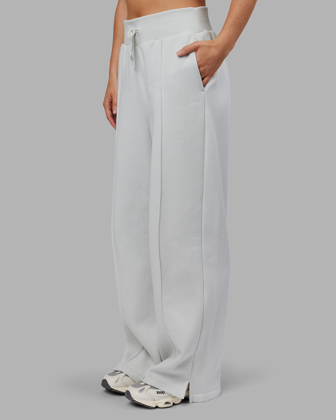 Woman wearing MVP Wide Leg Track Pant - Digital Mist| Model:Neve | Size:S