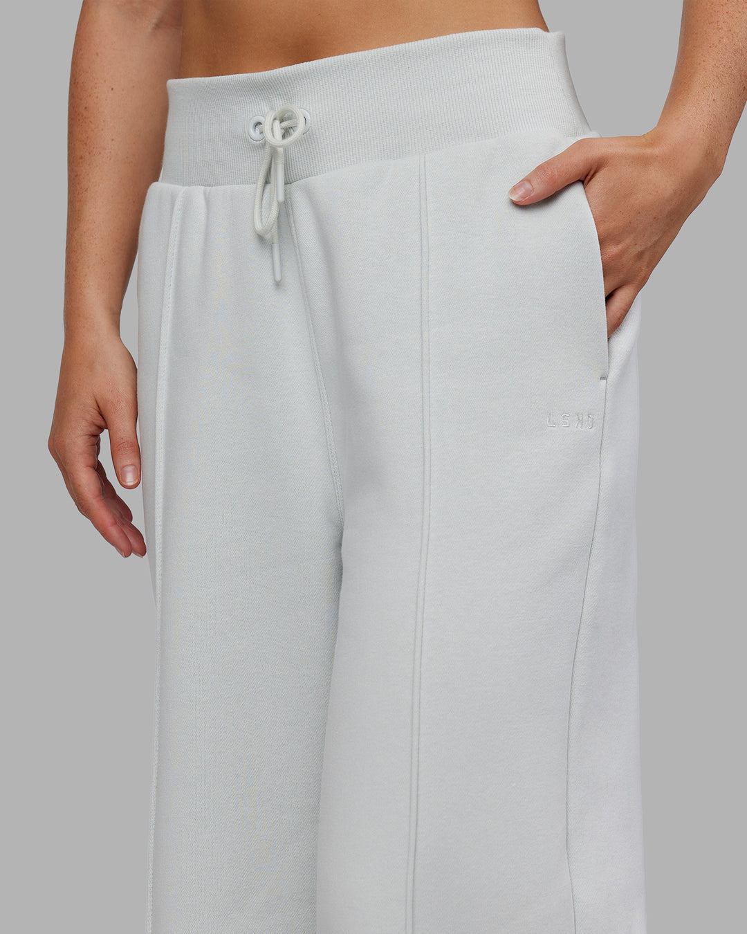 Woman wearing MVP Wide Leg Track Pant - Digital Mist| Model:Neve | Size:S