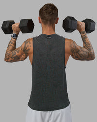 Man wearing AeroFLX+ Seamless Muscle Tank - Black Camo-Graphite | Model:Tommy | Size:S
