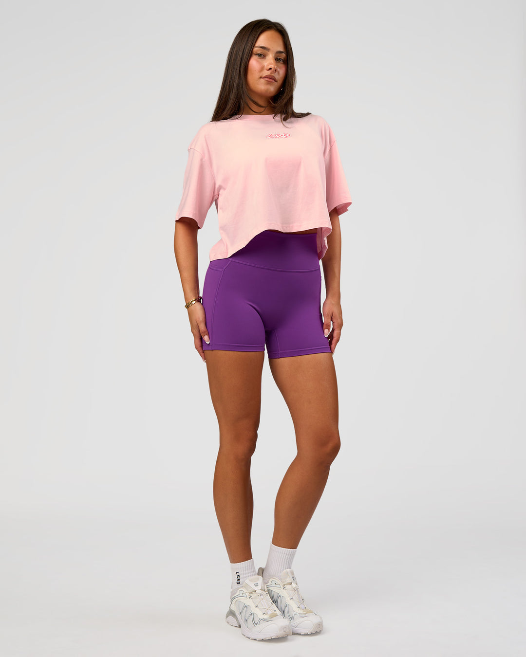 Woman wearing Miami Vibe FLXCotton Cropped Tee - Marshmallow | Model:Bianca | Size:S