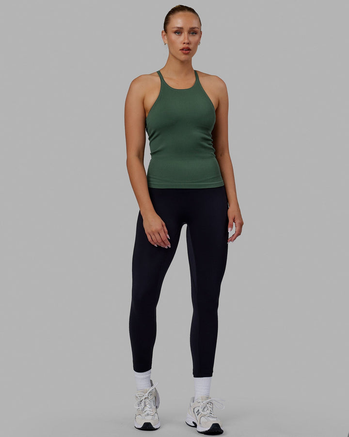 Woman wearing Minimal Seamless Ribbed Tank - Dark Forest