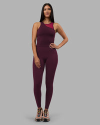 Woman wearing Motion Mesh Shelf Bra Tank - Cherry Lacquer/Plum Berry | Model:Rhiley | Size:S