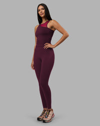 Woman wearing Motion Mesh Shelf Bra Tank - Cherry Lacquer/Plum Berry | Model:Rhiley | Size:S