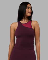 Woman wearing Motion Mesh Shelf Bra Tank - Cherry Lacquer/Plum Berry | Model:Rhiley | Size:S