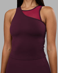 Woman wearing Motion Mesh Shelf Bra Tank - Cherry Lacquer/Plum Berry | Model:Rhiley | Size:S