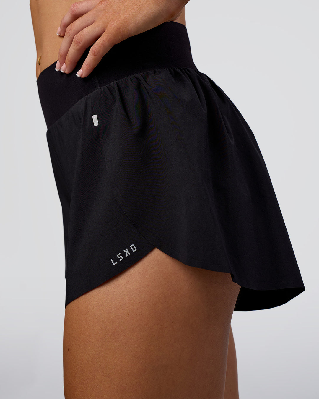 Woman wearing Pacer 3" Run Short - Black | Model:Emelia | Size:S