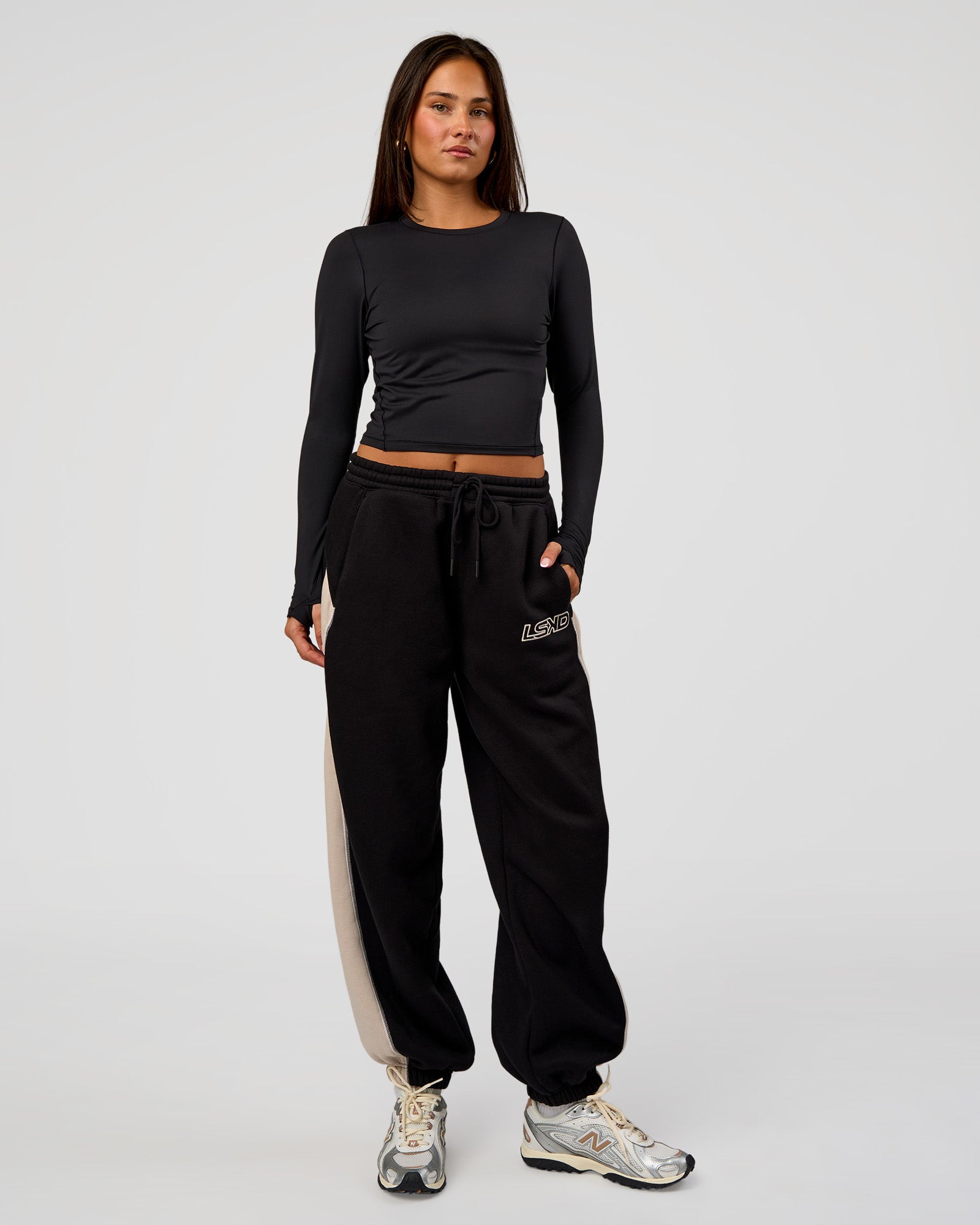 Power Play Stitch Up Fleece Sweat Pant - Black-Shale Beige | LSKD