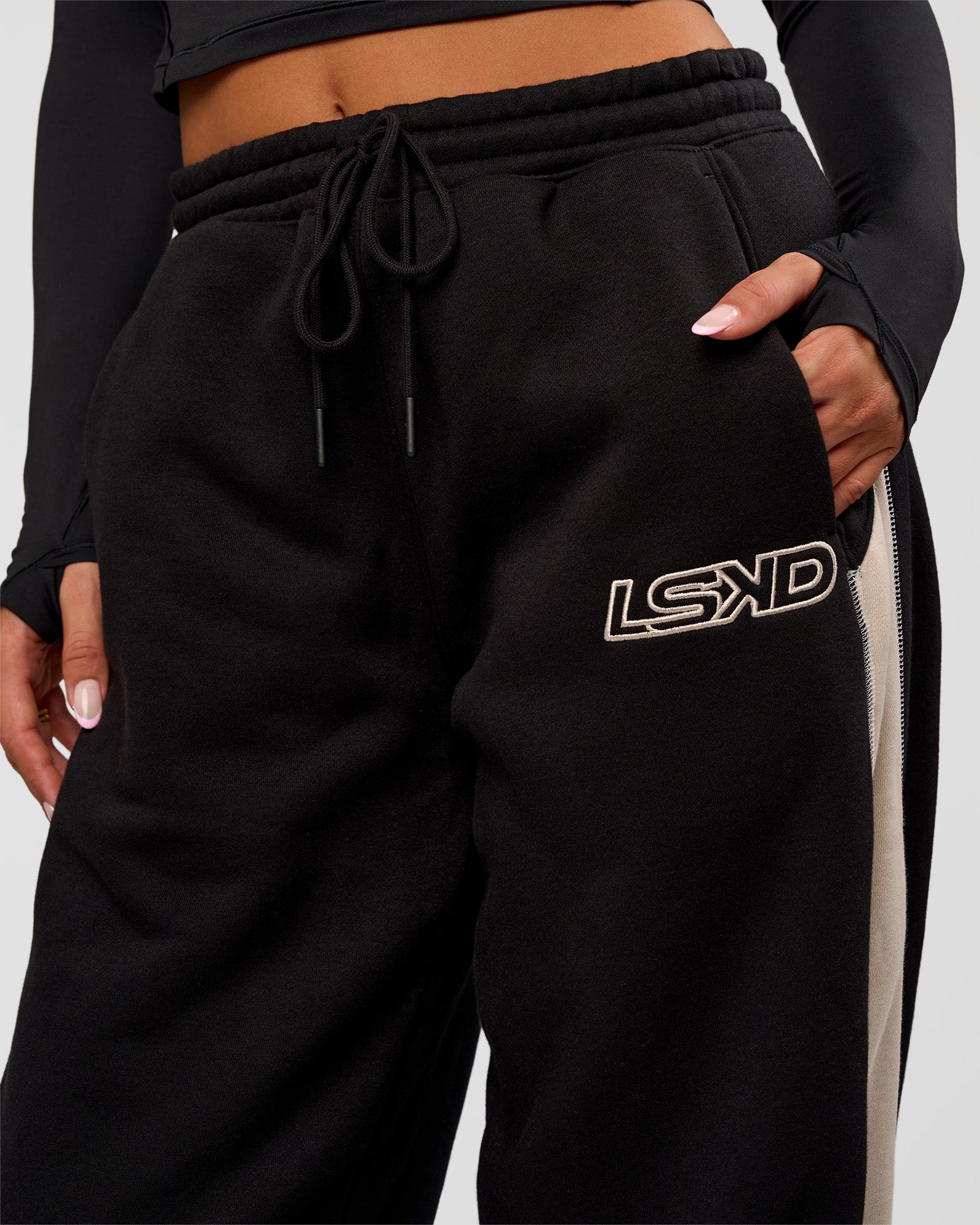 Power Play Stitch Up Fleece Sweat Pant - Black-Shale Beige | LSKD