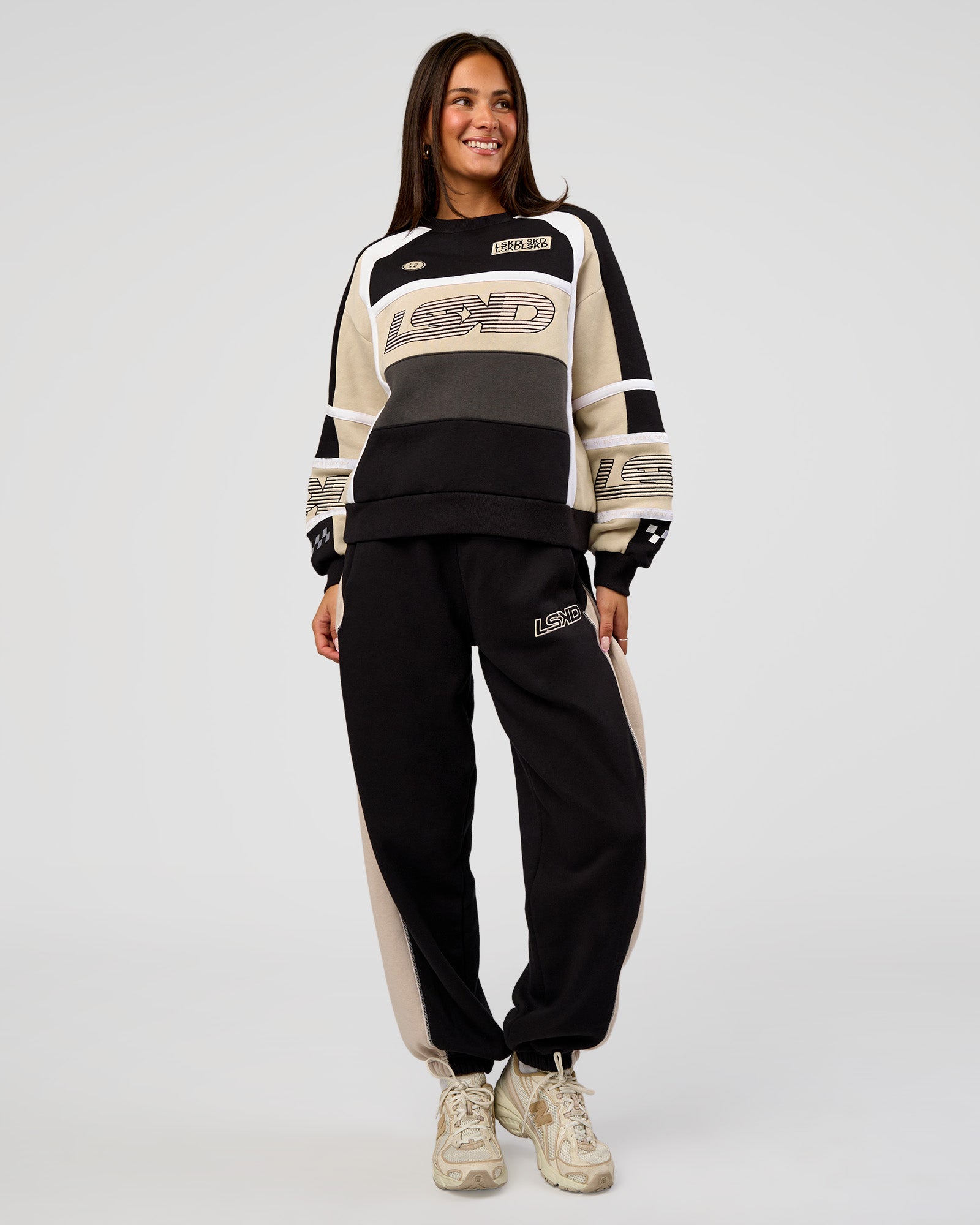 Power Play Stitch Up Fleece Sweat Pant - Black-Shale Beige | LSKD