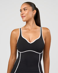 Woman wearing Power Sweetheart Shelf Bra Tank - Black | Model:Rhiley | Size:S